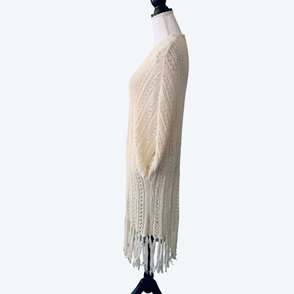 AMERICAN EAGLE CROCHET KNIT TASSEL TRIM CARDIGAN DUSTER SWEATER - Picture 3 of 12